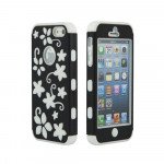 Wholesale iPhone 5 5S Flower Hard Hybrid Case (Black-White)